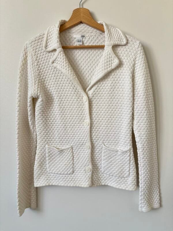 Biały kardigan H&M M 100% bawełna - obrazek 6