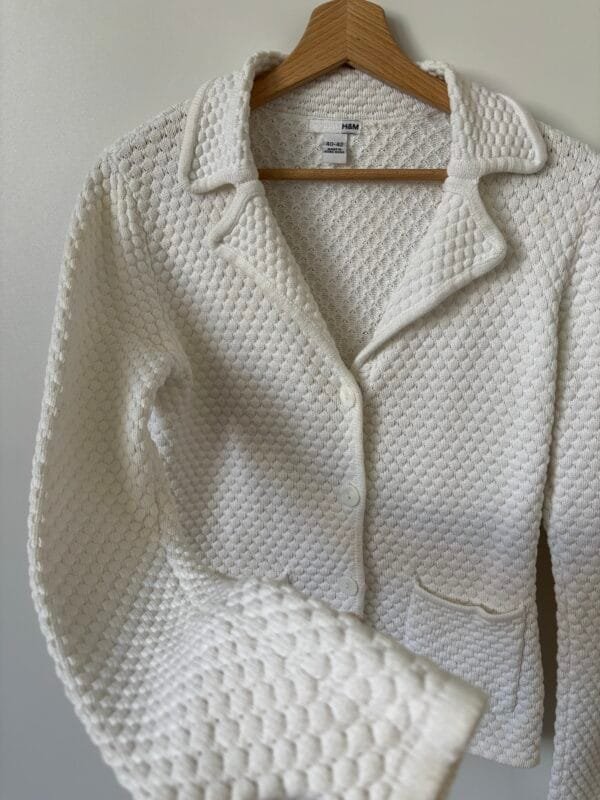 Biały kardigan H&M M 100% bawełna - obrazek 3