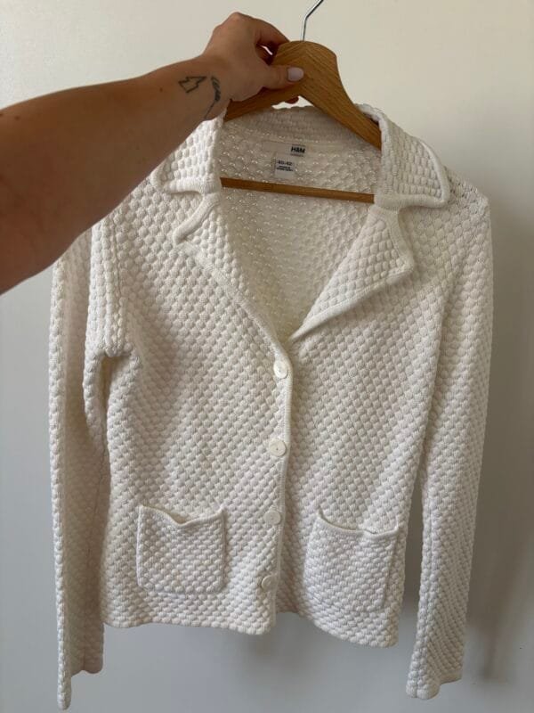 Biały kardigan H&M M 100% bawełna - obrazek 2
