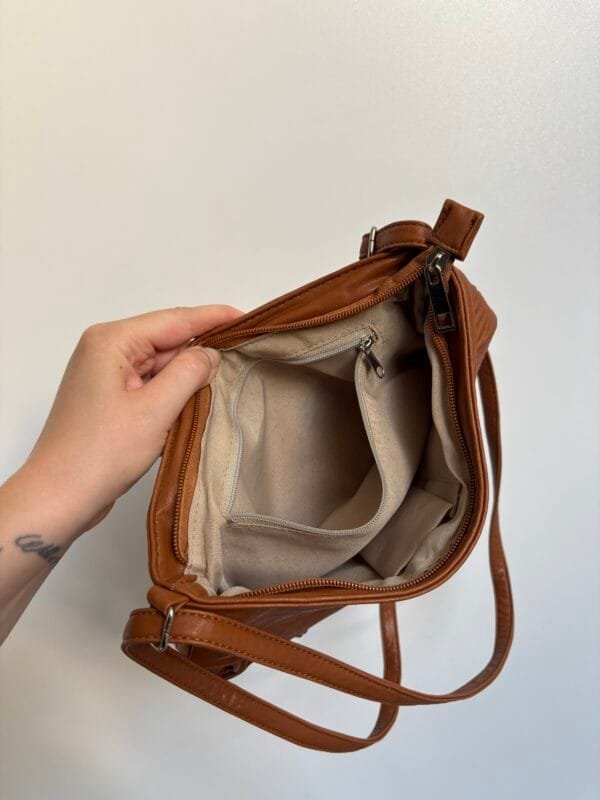 Brązowa torebka na ramię vintage boho retro plisowana - obrazek 6